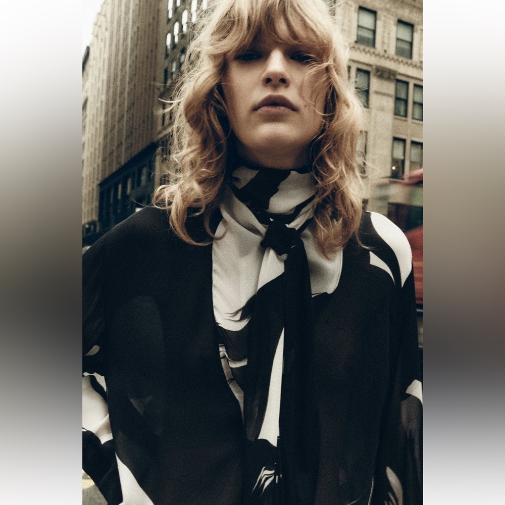 ZARA printed bow blouse ZW Collection